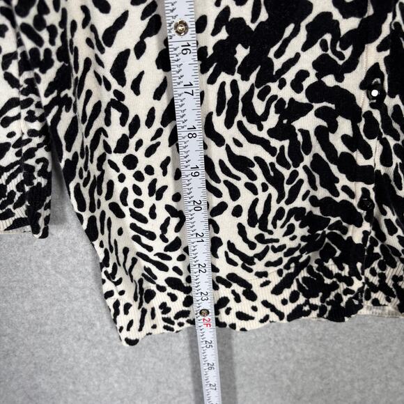 Talbots Cardigan Sweater Womens Medium Black White Animal Thin Button Career‎ - Picture 8 of 12